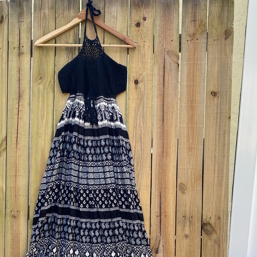 NWT Earthbound Crocheted Elephant Boho Maxi Dress